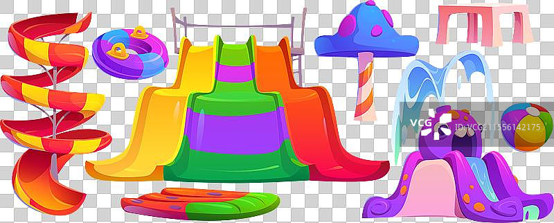 水上乐园滑梯组，孤立在白色背景上图片素材