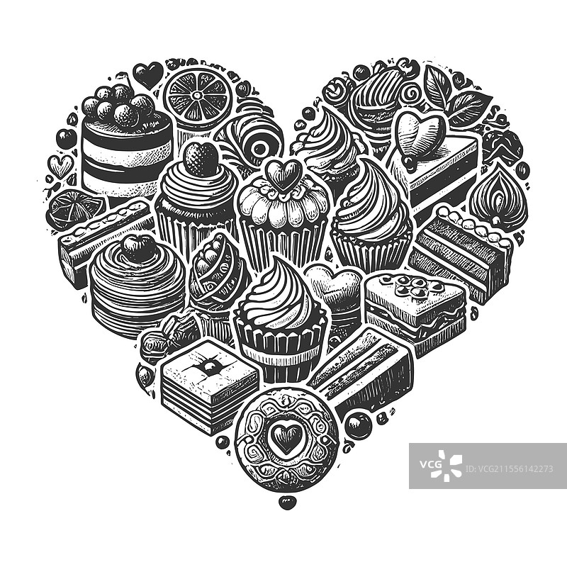 心形甜点组合图片素材