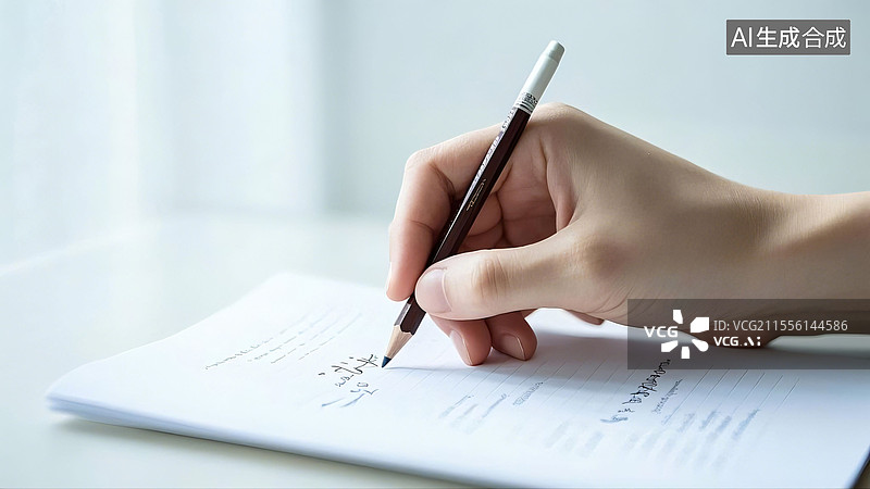 【AI数字艺术】一只手正在用铅笔在纸上书写图片素材