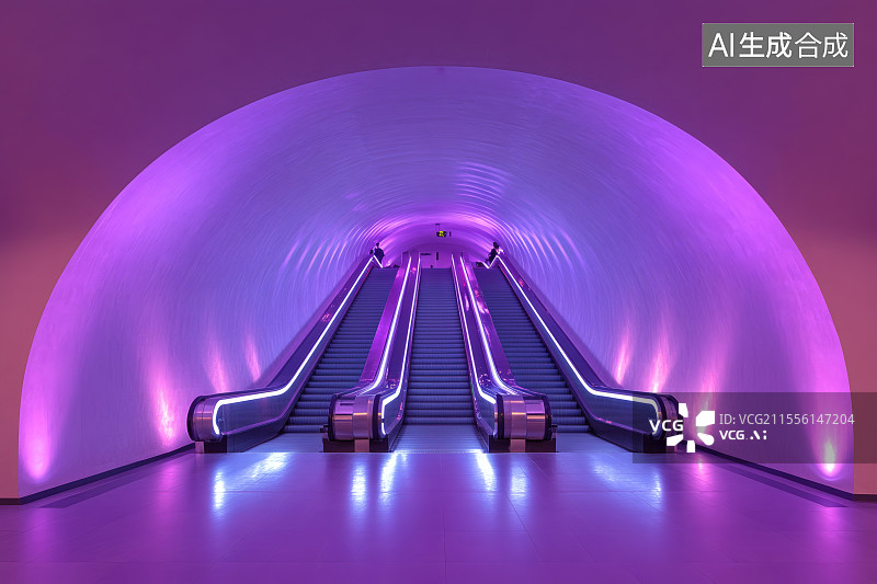 【AI数字艺术】地下通道中的自动扶梯图片素材