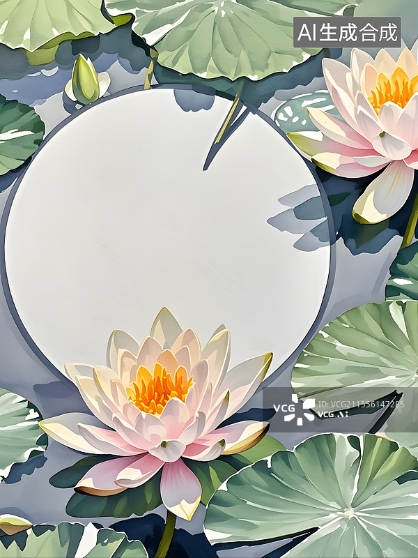 【AI数字艺术】水彩睡莲图片素材