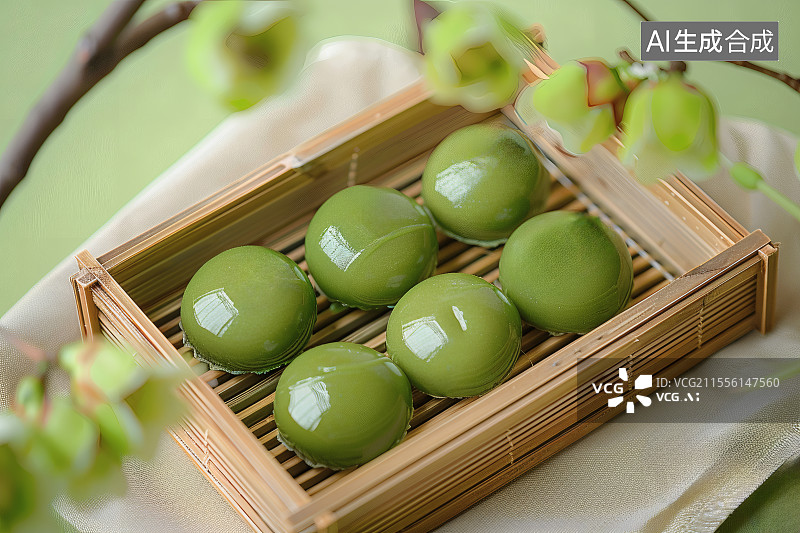 【AI数字艺术】托盘中清明节美味食物-青团图片素材