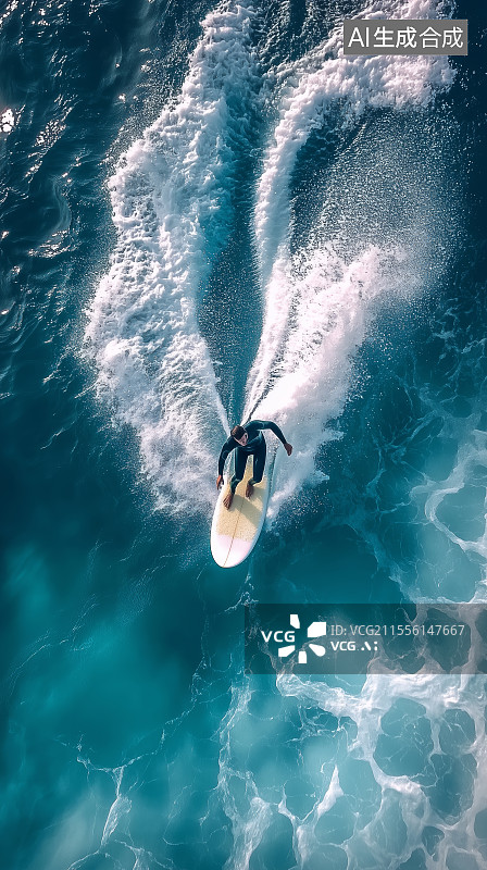 【AI数字艺术】在海上冲浪的人的高角度图片素材