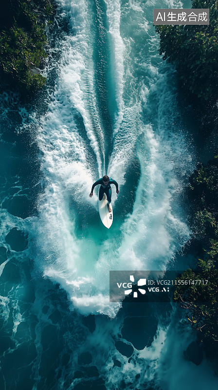 【AI数字艺术】在海上冲浪的人的高角度图片素材