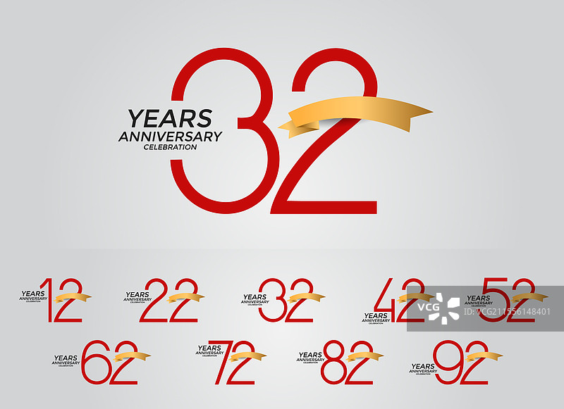 红色与金色的周年纪念标志设计集图片素材