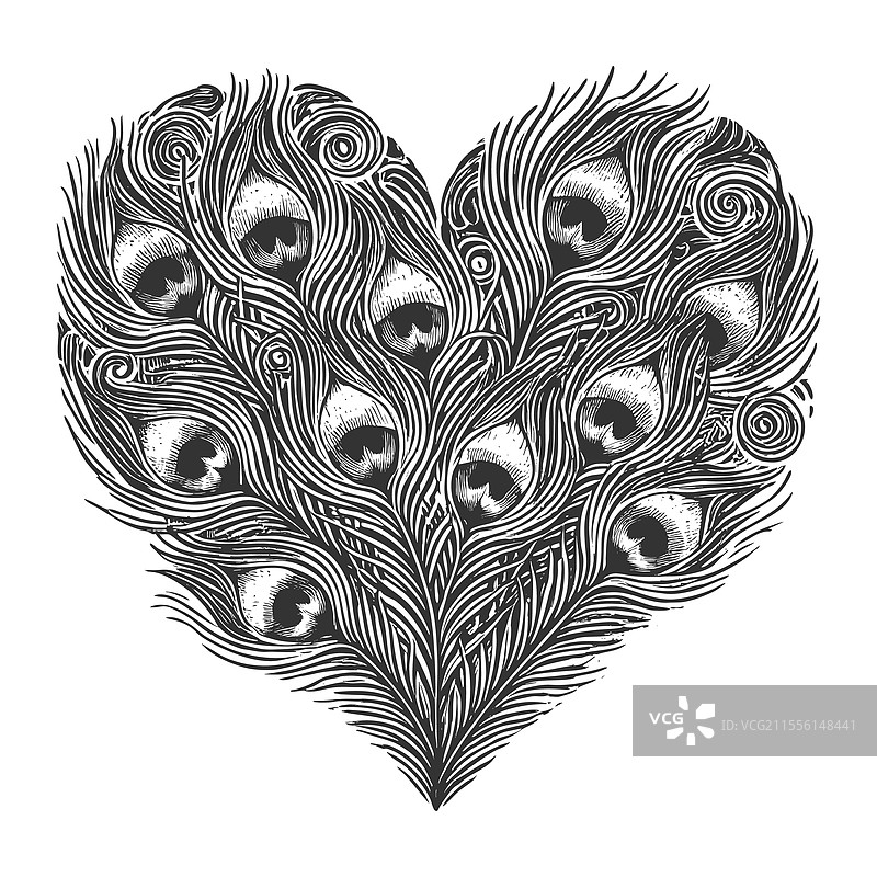 孔雀羽毛心形设计雕刻图片素材