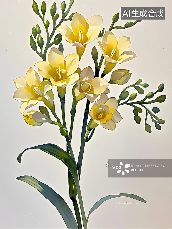 【AI数字艺术】水彩小苍兰图片素材