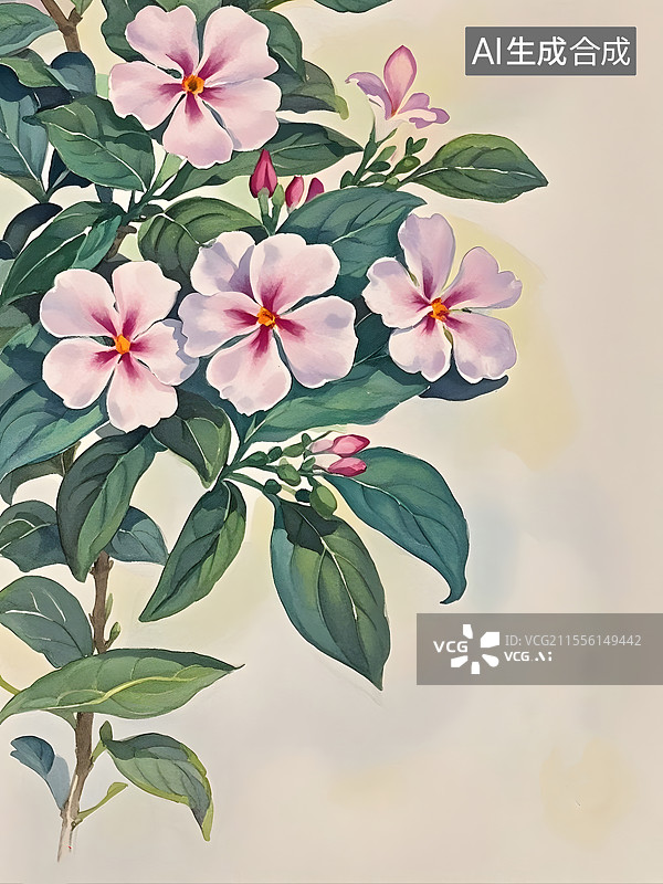 【AI数字艺术】水彩长春花图片素材
