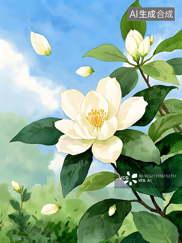 【AI数字艺术】水彩含笑花图片素材