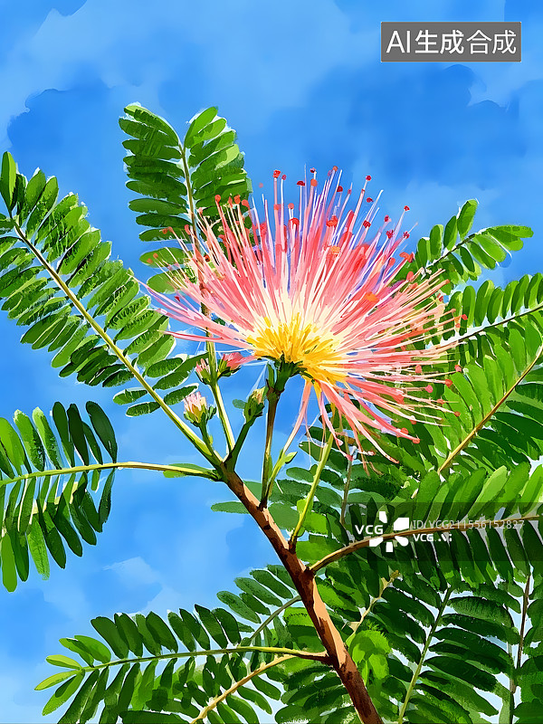 【AI数字艺术】水彩合欢花图片素材