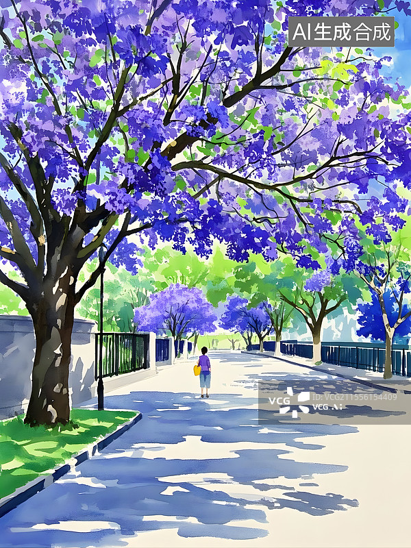 【AI数字艺术】水彩蓝花楹图片素材