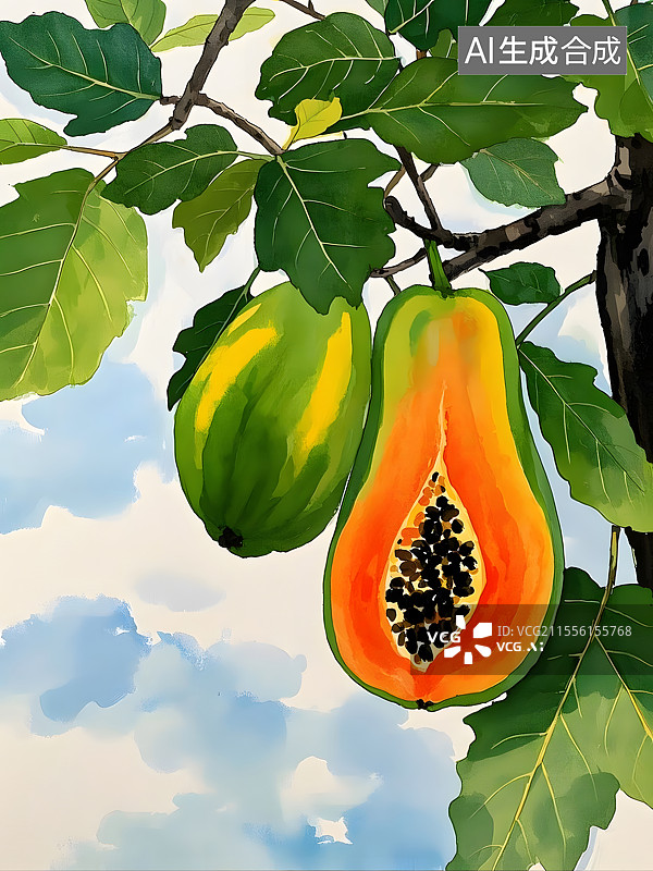 【AI数字艺术】水彩木瓜图片素材