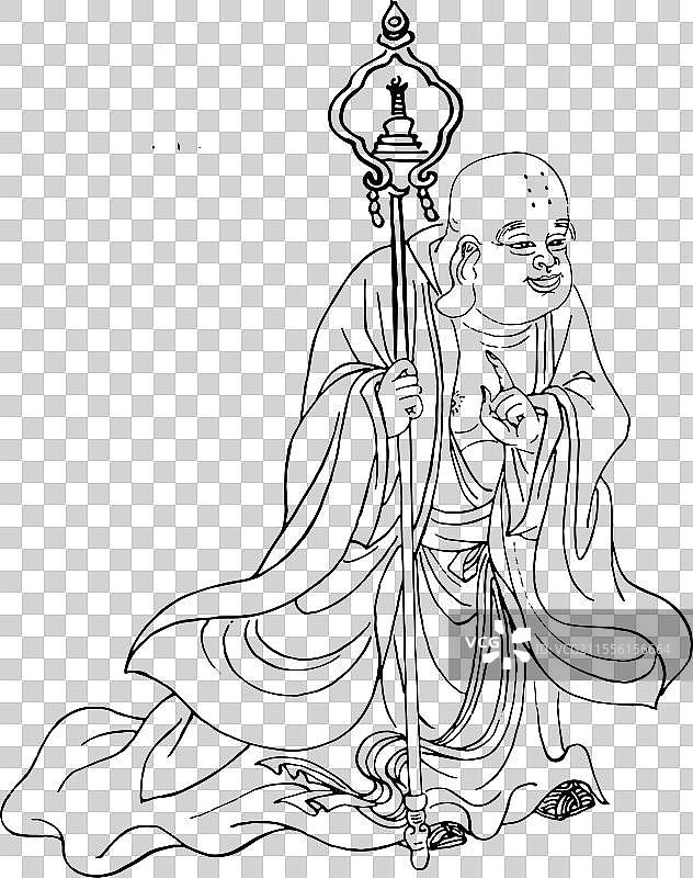 少林寺 罗汉 禅杖 中国文化 神话 传统文化 插画 人物图片素材