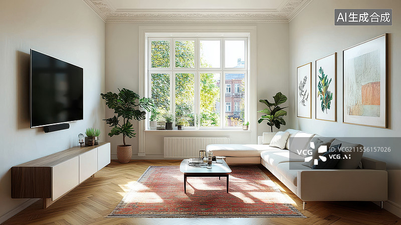 【AI数字艺术】现代客厅的宁静氛围图片素材