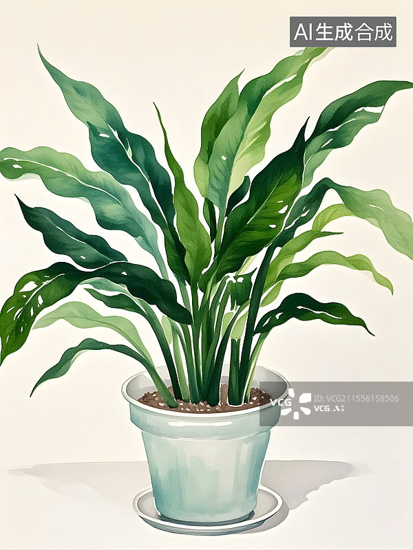 【AI数字艺术】水彩万年青图片素材