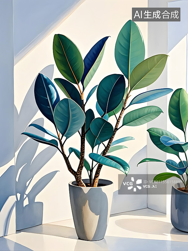 【AI数字艺术】水彩橡皮树图片素材