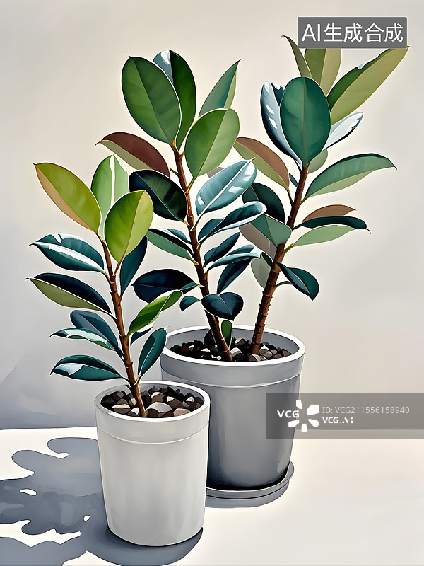 【AI数字艺术】水彩橡皮树图片素材