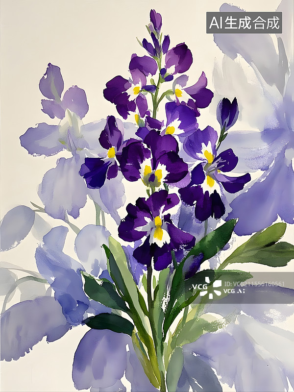 【AI数字艺术】水彩紫堇花图片素材