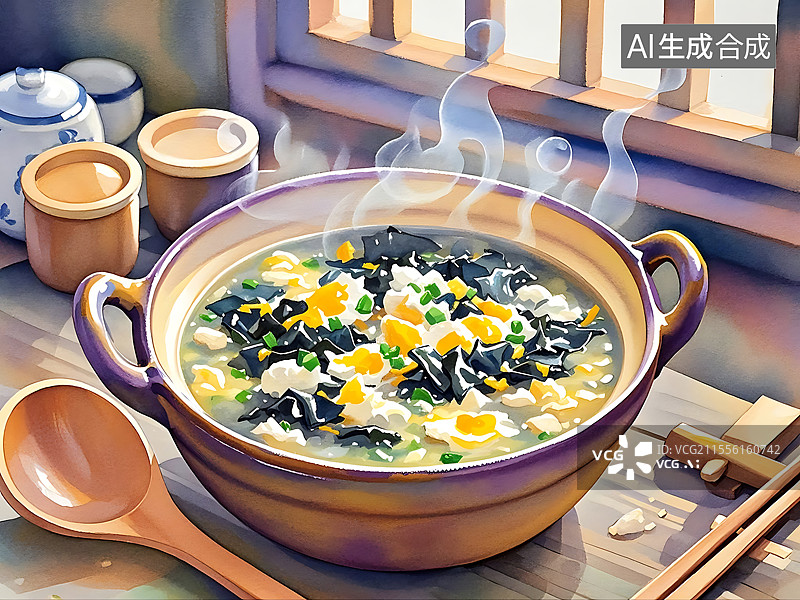 【AI数字艺术】紫菜蛋花汤图片素材