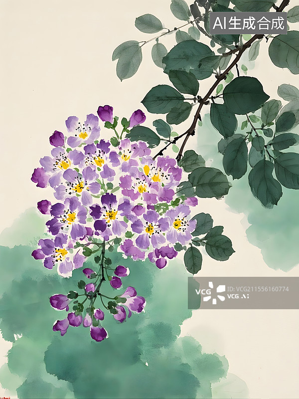 【AI数字艺术】水彩紫薇花图片素材