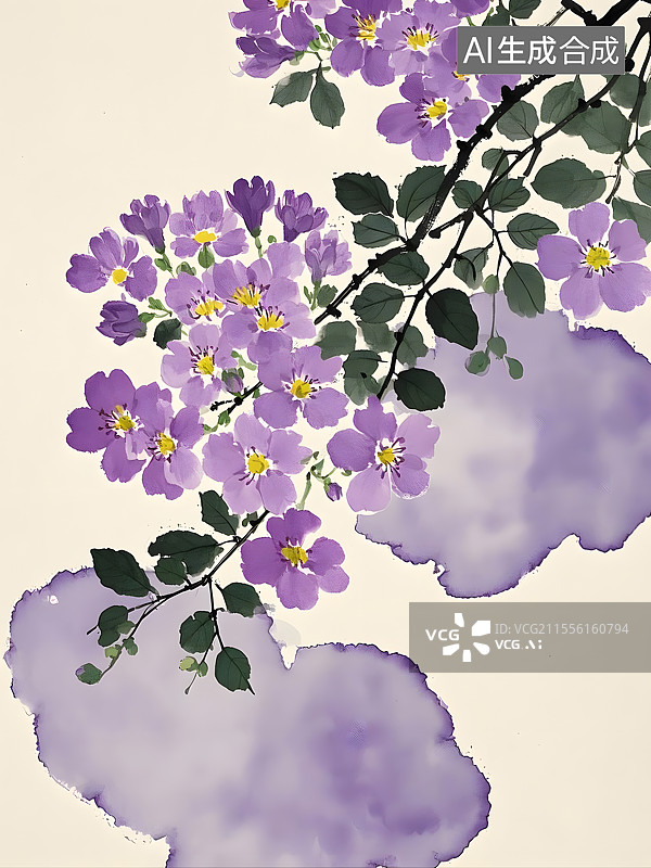 【AI数字艺术】水彩紫薇花图片素材