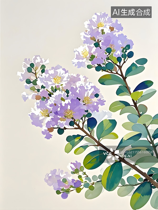 【AI数字艺术】水彩紫薇花图片素材