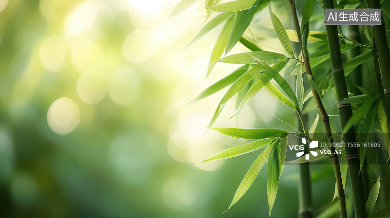 【AI数字艺术】绿色竹子竹叶背景图片素材
