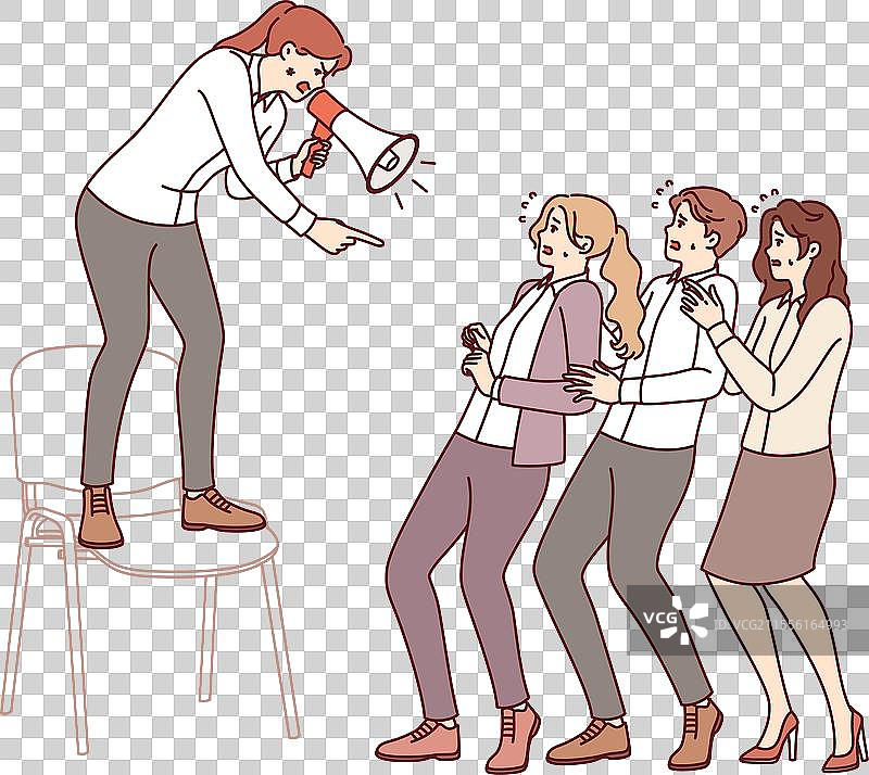 女经理对下属大声喊叫，令人感到威胁。图片素材
