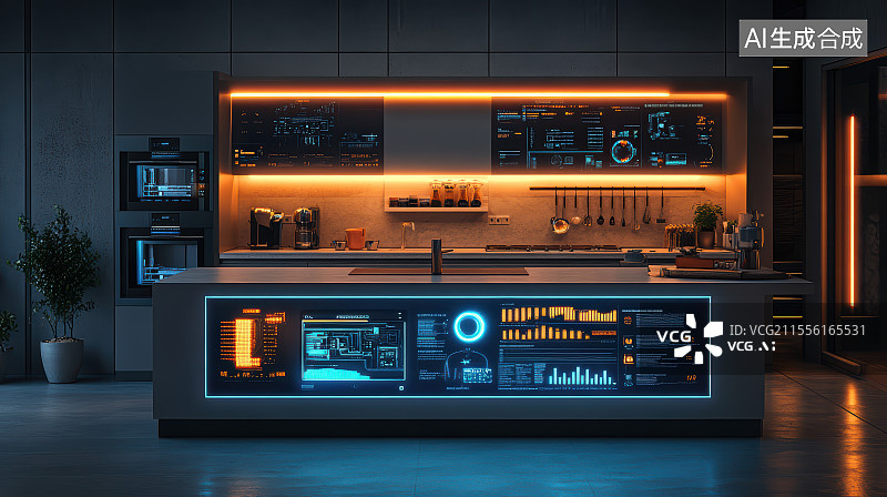 【AI数字艺术】未来感厨房岛台设计图片素材