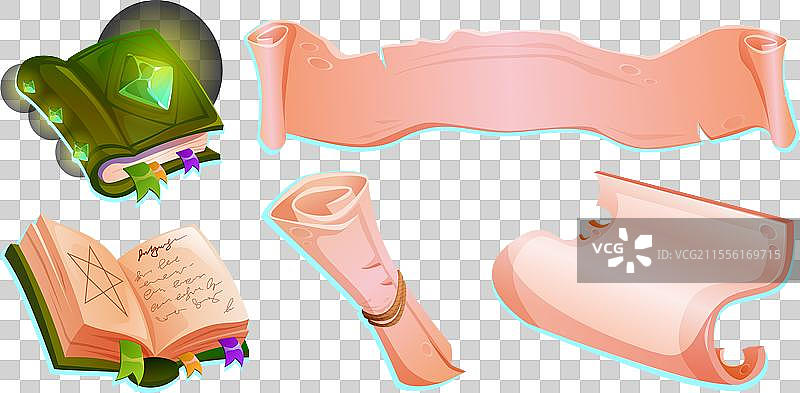 古老的魔法书和羊皮纸碎片图片素材