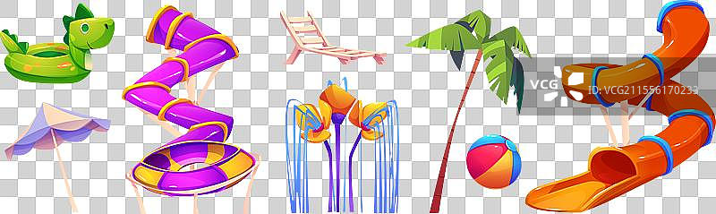 水上乐园滑水道和夏季放松设备图片素材