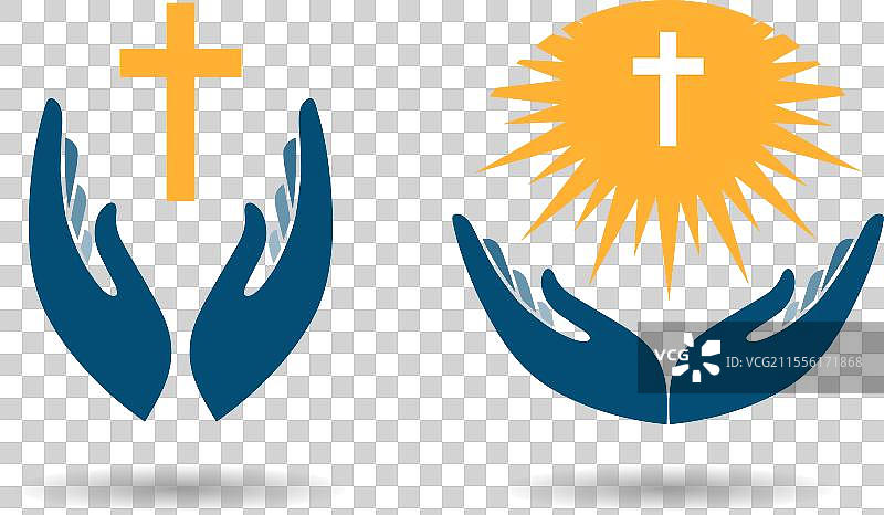 手握十字架图标和教堂标志设计图片素材