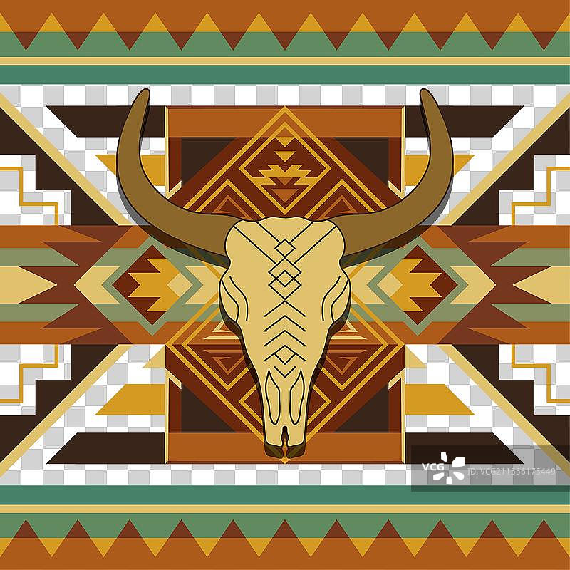 带有牛头骨的墨西哥部落无缝图案图片素材