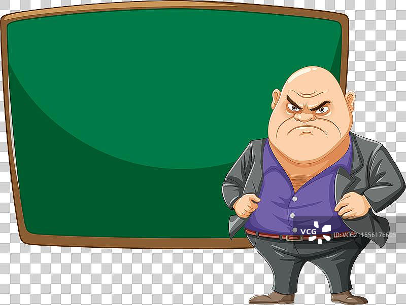 一个愤怒的卡通角色站在黑板前图片素材