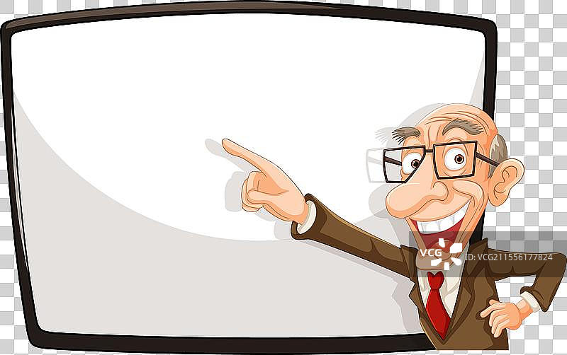 卡通教授指着一块空白的白板图片素材