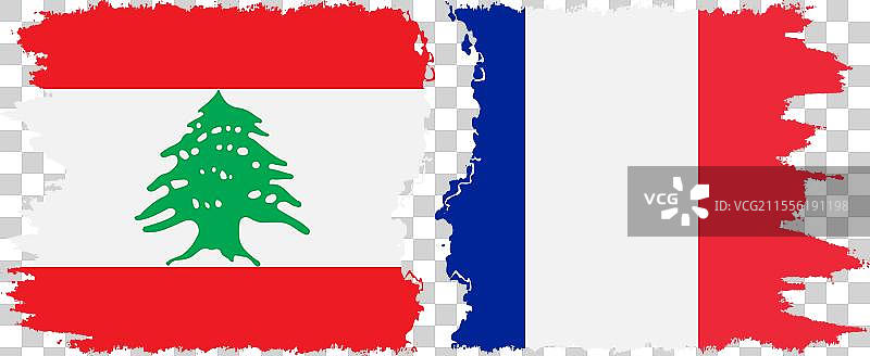 法国和黎巴嫩的破旧旗帜连接图片素材