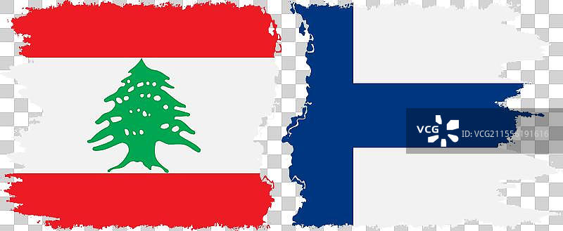 芬兰和黎巴嫩的破旧旗帜连接图片素材