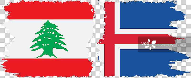 冰岛和黎巴嫩的破旧旗帜连接图片素材