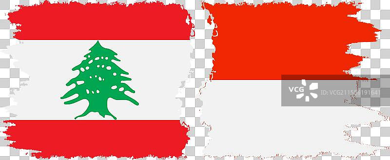 印度尼西亚和黎巴嫩的破旧旗帜连接图片素材