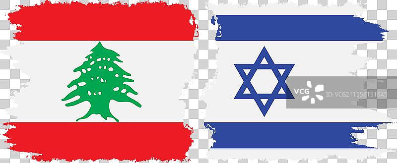 以色列和黎巴嫩的破旧旗帜连接图片素材