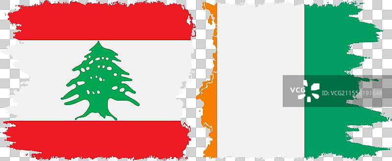 象牙海岸和黎巴嫩的破旧旗帜连接图片素材
