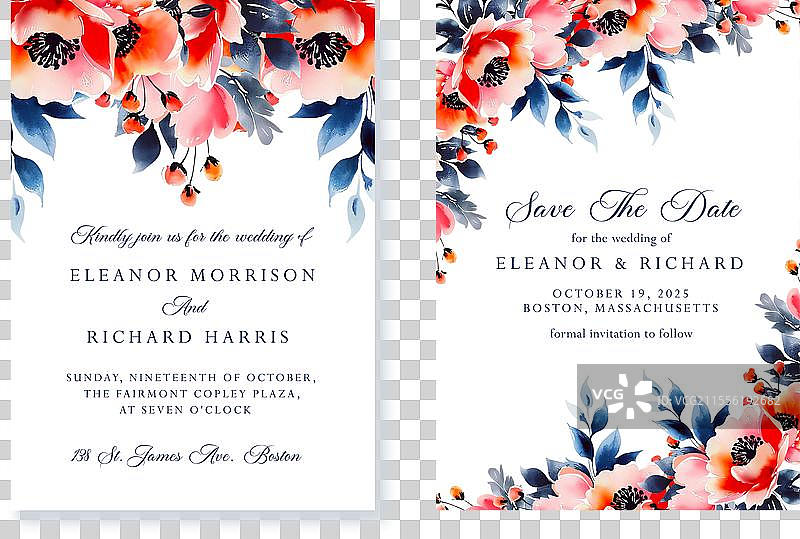 婚礼花卉邀请函保存日期图片素材