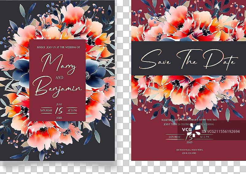 婚礼花卉邀请函保存日期图片素材