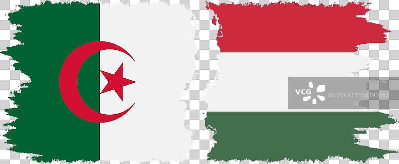 匈牙利和阿尔及利亚的破旧旗帜连接图片素材