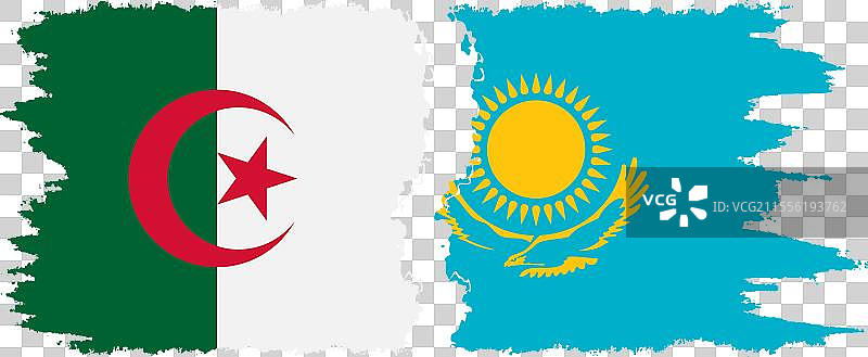 哈萨克斯坦和阿尔及利亚的破旧旗帜连接图片素材