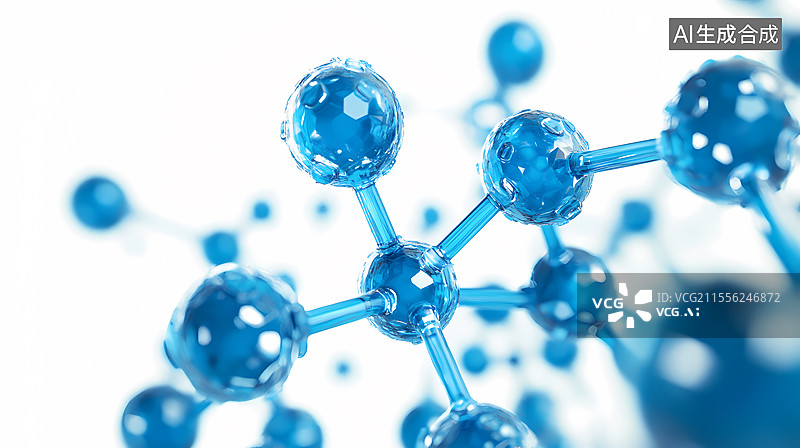 【AI数字艺术】蓝色透明分子结构微观景象图片素材