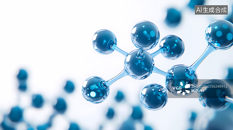 【AI数字艺术】蓝色透明分子结构微观景象图片素材
