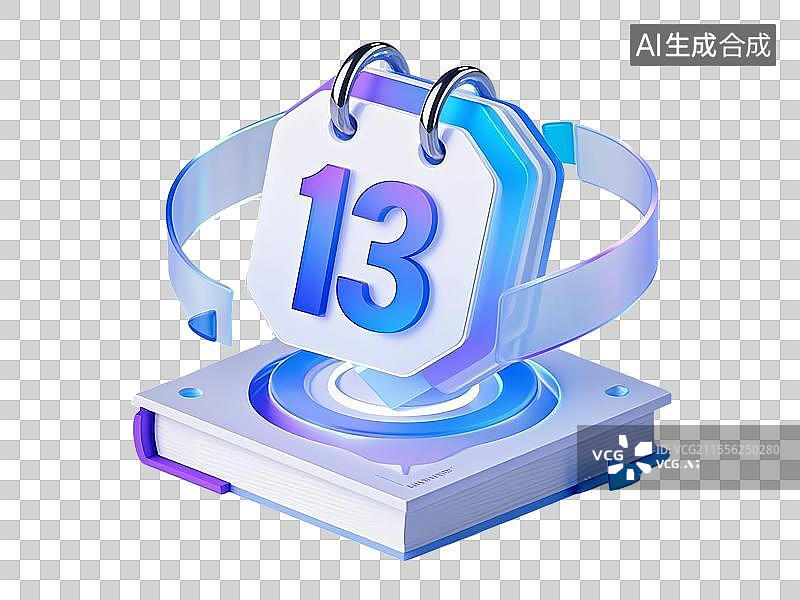 【AI数字艺术】透明背景的3D一本日历上面有数字13图标图片素材