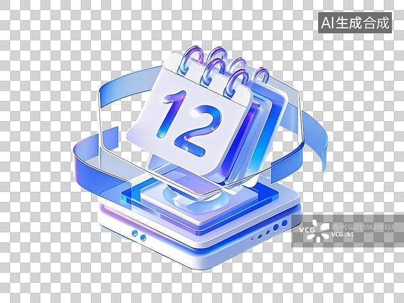 【AI数字艺术】透明背景的3D一本日历上面有数字12图标图片素材