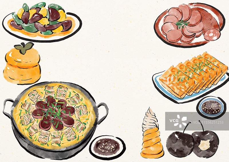 水墨风哈尔滨美食插画图片素材